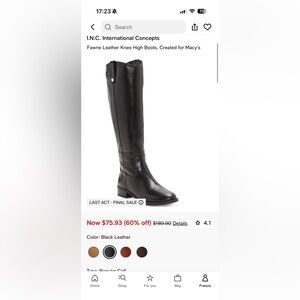 INC International Concepts Black Knee High Leather Riding Boots